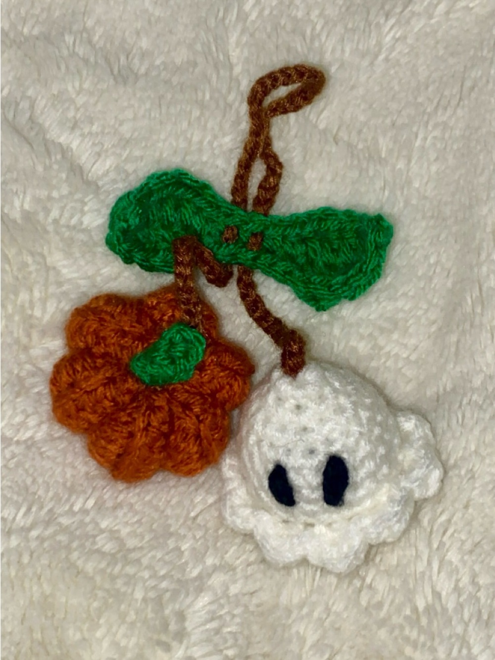 Handmade Crochet Halloween Pumpkin & Ghost Charm - White and Orange